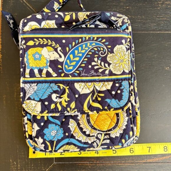 VERA BRADLEY ELLIE BLUE Little Hipster Crossbody Purse Elephant Navy Yellow - Picture 15 of 16